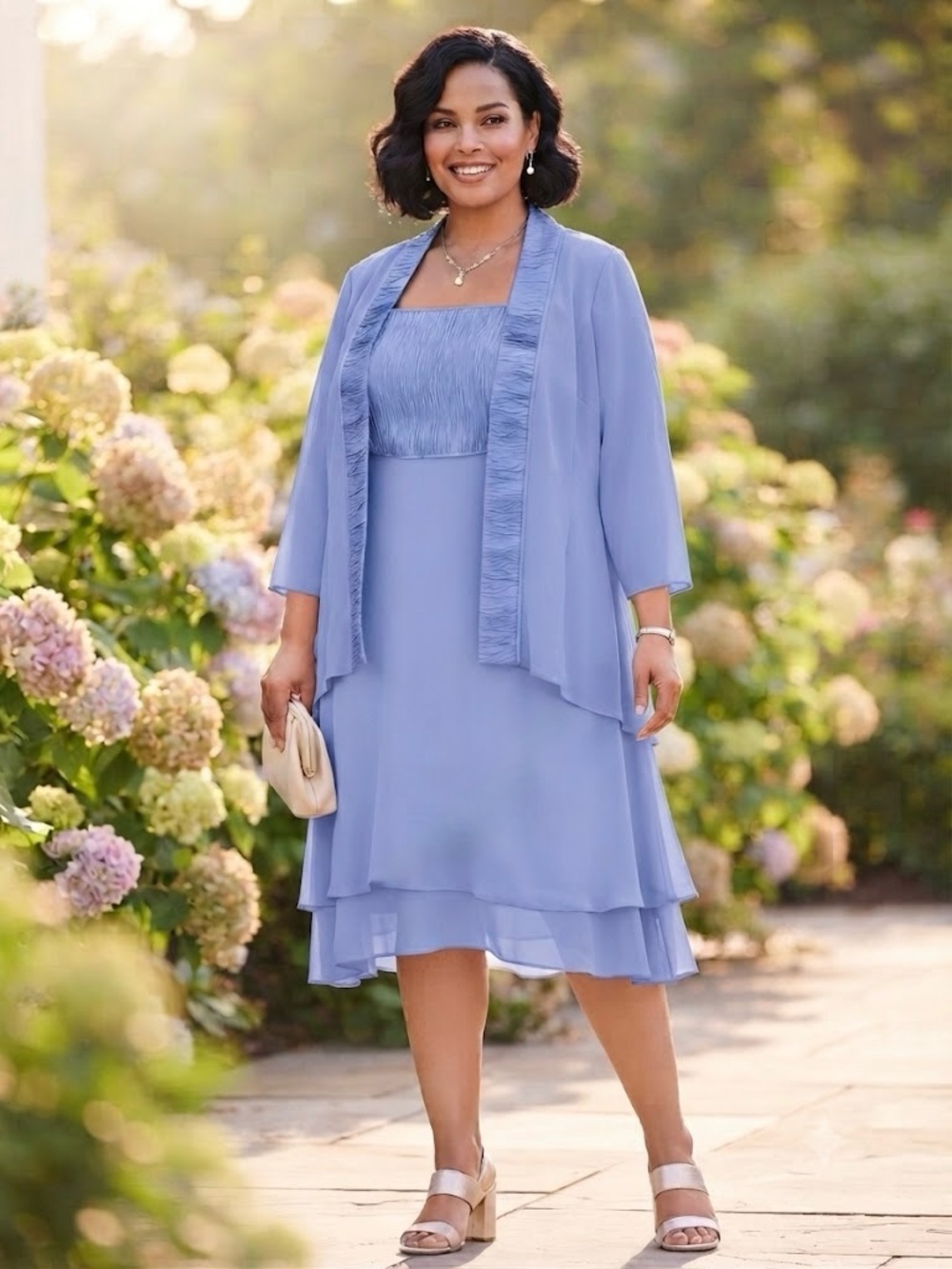 Tradition 2-Piece Light Blue Dress & Shrug Set - Size 20W Mother of the Bride